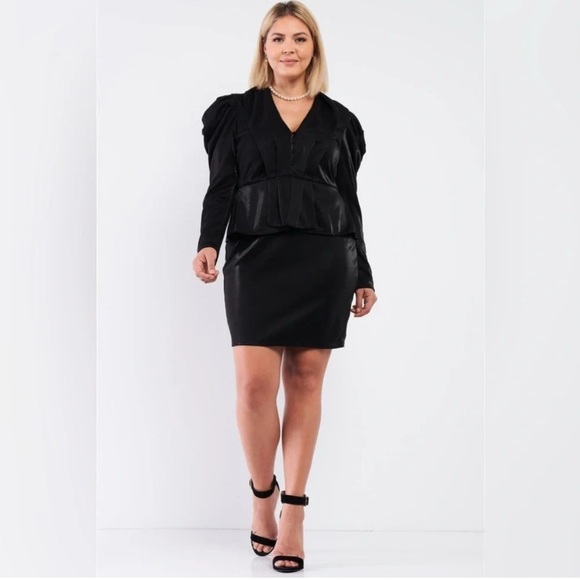 Victorian Steampunk V-Neck Button Front Pleated Blazer Fitted Dress (Plus Size) - Picture 2 of 4